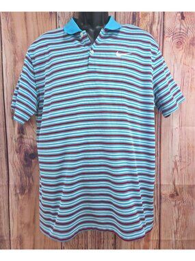 Nike Dri-Fit Mens Standard Fit Blue Striped Polo Large